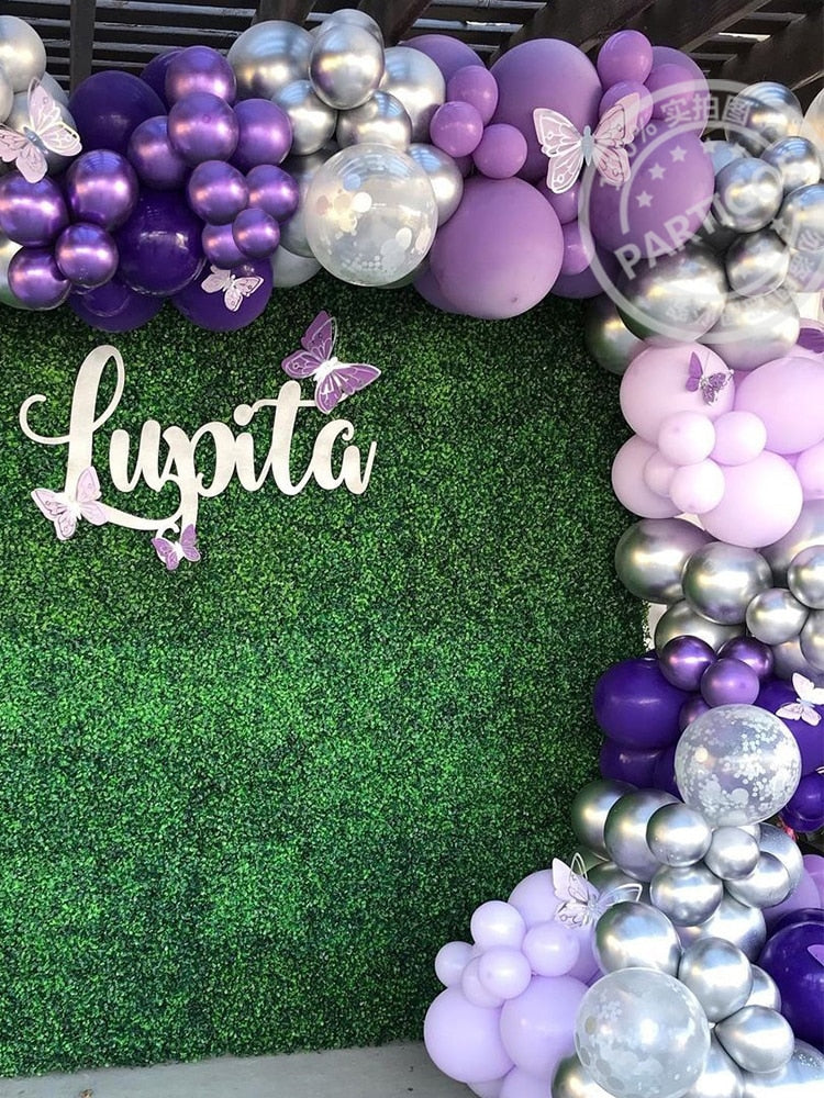 132pcs Macaron Purple Wedding Balloon Garland Metallic Purple Silver Balloons Arch Kit One Party Anniversary Birthday Decor - Originalsgroup