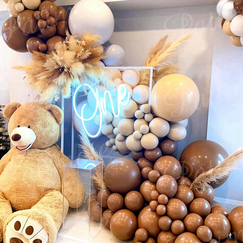 Cream Coffee Brown Balloon Garland Arch Kit 1st Birthday Party Decorations Kids Latex Baloon Baby Shower Teddy Bear Theme Ballon - Originalsgroup