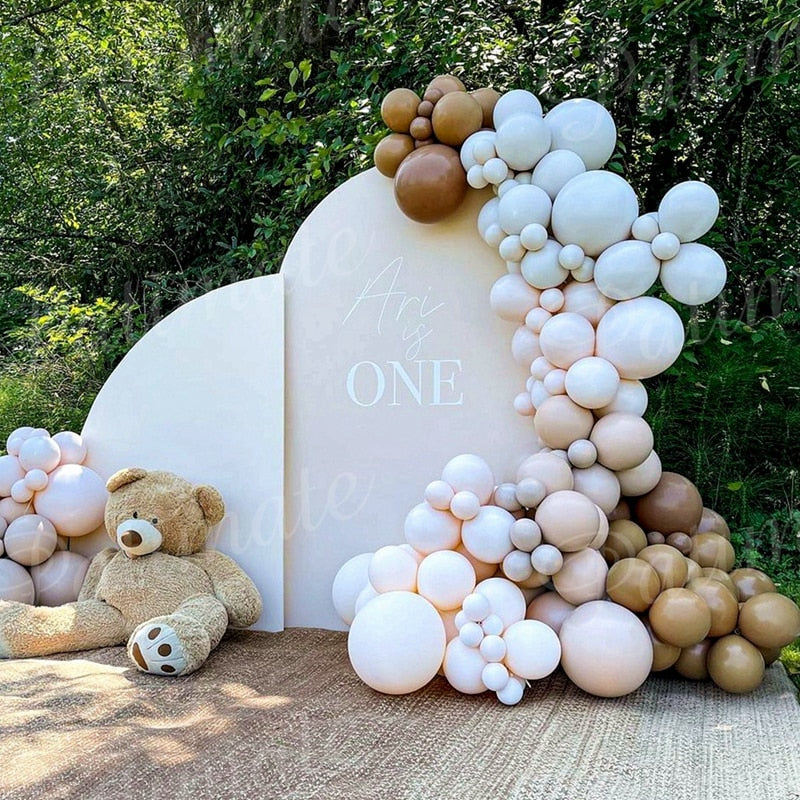 Cream Coffee Brown Balloon Garland Arch Kit 1st Birthday Party Decorations Kids Latex Baloon Baby Shower Teddy Bear Theme Ballon - Originalsgroup