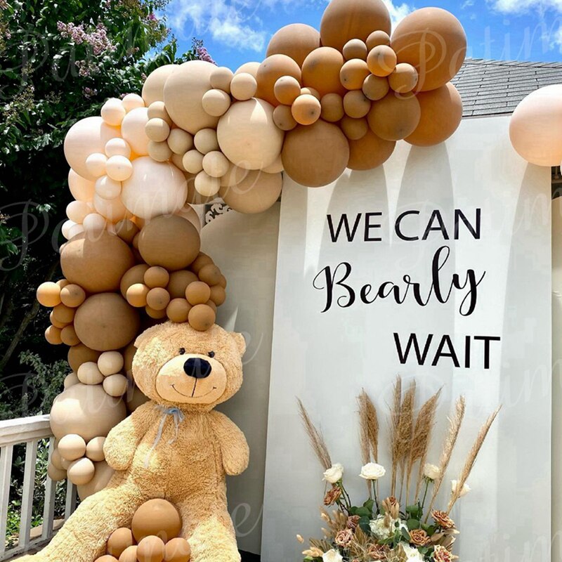 Cream Coffee Brown Balloon Garland Arch Kit 1st Birthday Party Decorations Kids Latex Baloon Baby Shower Teddy Bear Theme Ballon - Originalsgroup