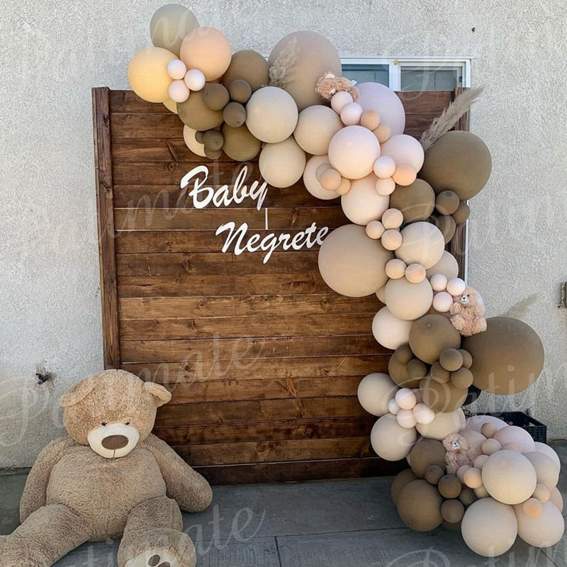 Cream Coffee Brown Balloon Garland Arch Kit 1st Birthday Party Decorations Kids Latex Baloon Baby Shower Teddy Bear Theme Ballon - Originalsgroup