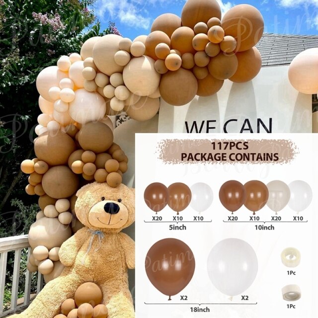 Cream Coffee Brown Balloon Garland Arch Kit 1st Birthday Party Decorations Kids Latex Baloon Baby Shower Teddy Bear Theme Ballon - Originalsgroup