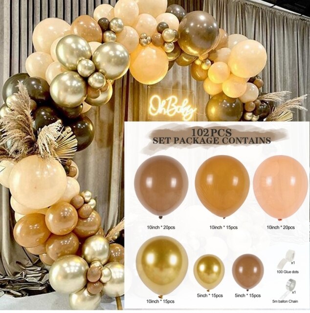 Cream Coffee Brown Balloon Garland Arch Kit 1st Birthday Party Decorations Kids Latex Baloon Baby Shower Teddy Bear Theme Ballon - Originalsgroup