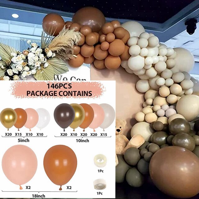 Cream Coffee Brown Balloon Garland Arch Kit 1st Birthday Party Decorations Kids Latex Baloon Baby Shower Teddy Bear Theme Ballon - Originalsgroup
