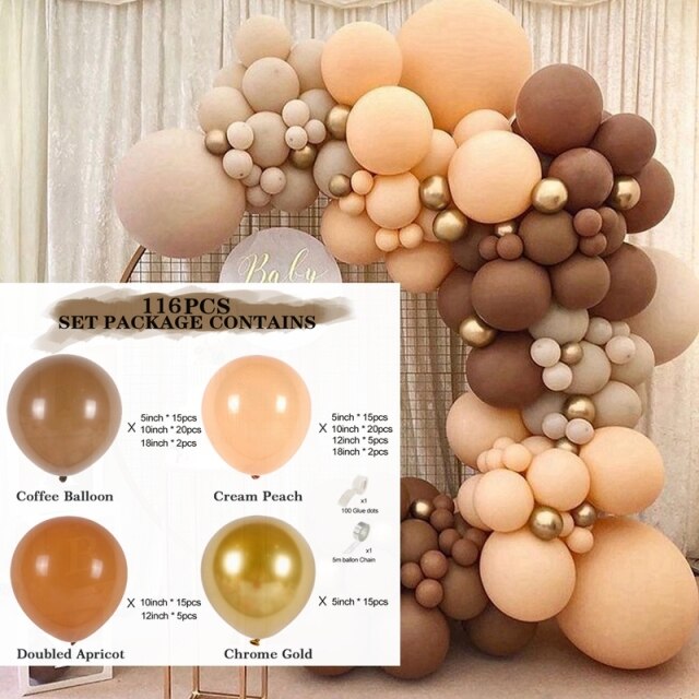 Cream Coffee Brown Balloon Garland Arch Kit 1st Birthday Party Decorations Kids Latex Baloon Baby Shower Teddy Bear Theme Ballon - Originalsgroup