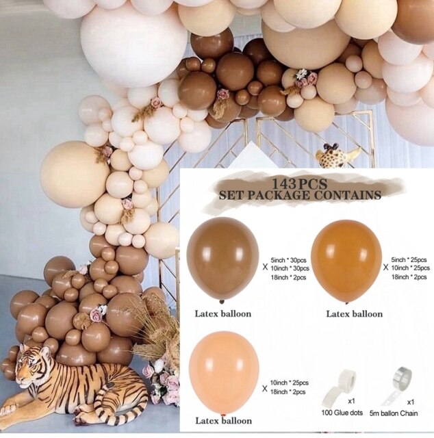 Cream Coffee Brown Balloon Garland Arch Kit 1st Birthday Party Decorations Kids Latex Baloon Baby Shower Teddy Bear Theme Ballon - Originalsgroup