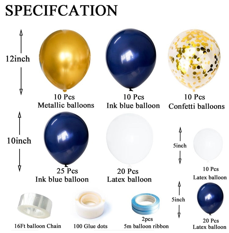 109pcs Navy Blue Gold Metallic Confetti Latex Air Balloons Garland Arch Kit Boy Birthday Baby Shower Party Decorations Kids Man - Originalsgroup