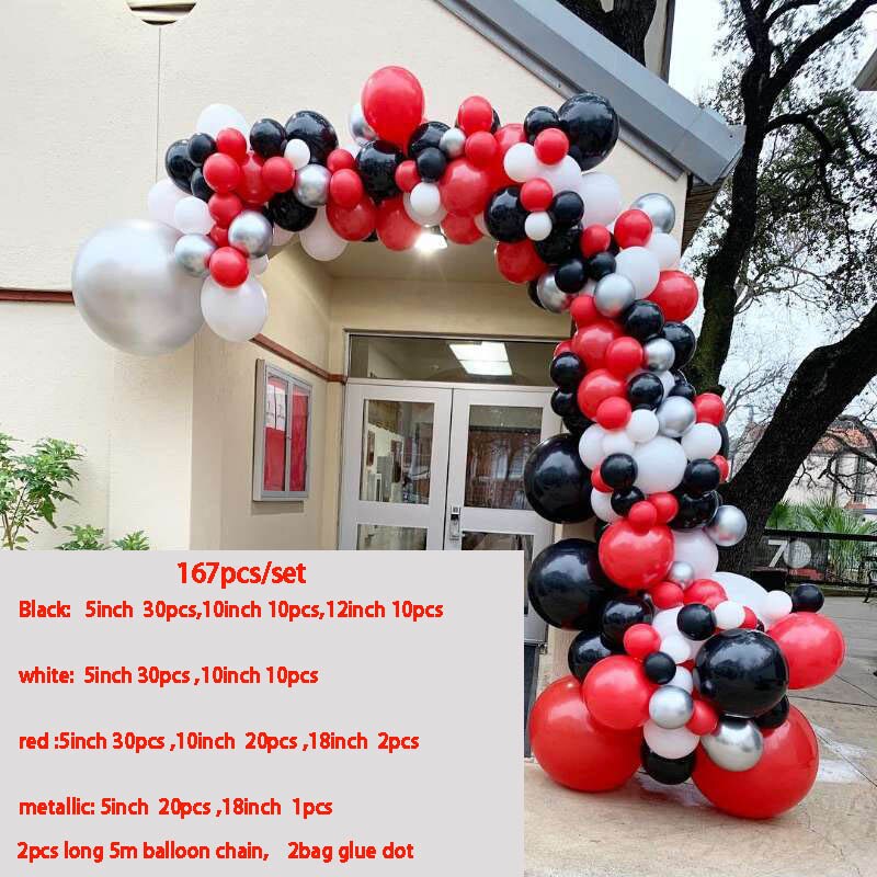 167pcs/set Red Black White Latex Balloon Garland Arch Kit 18inch Chrome Metal Silver Balloon Wedding Birthday Party Decor Suppl - Originalsgroup