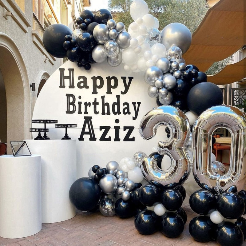 161pcs Black White Balloons Garland Arch Kit Latex Silver Chorme Globos Baby Shower Supplies Birthday Party Wedding Decors - Originalsgroup