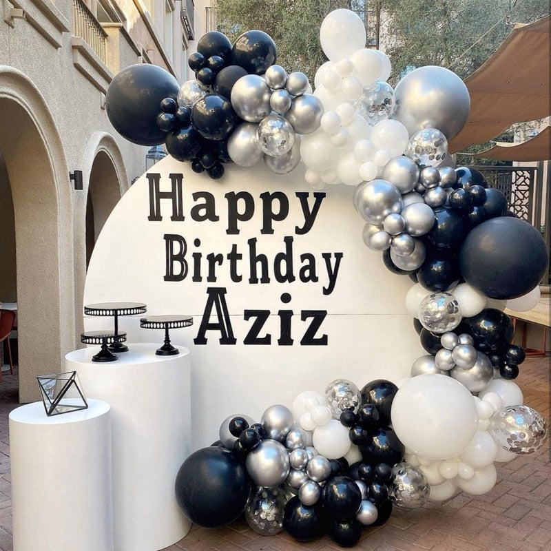 161pcs Black White Balloons Garland Arch Kit Latex Silver Chorme Globos Baby Shower Supplies Birthday Party Wedding Decors - Originalsgroup
